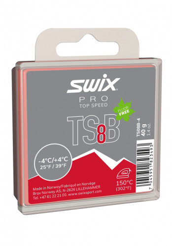 Skluzný vosk Swix TS08B-4 Top Speed B,červený,-4°C/+4°C,40g