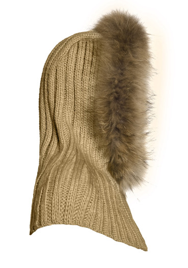 detail Dámská šála Goldbergh Noami Hooded Scarf Real Raccoon Fur Latte
