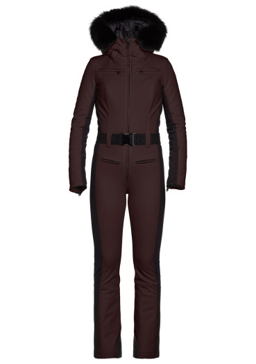 detail Dámský overal Goldbergh Parry LONG Ski Jumpsuit Real Border Dark Brown