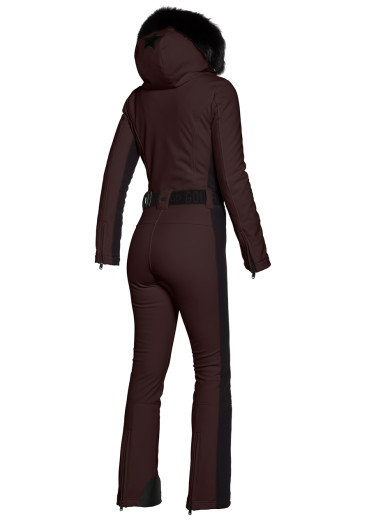 detail Dámský overal Goldbergh Parry LONG Ski Jumpsuit Real Border Dark Brown