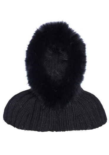 detail Dámský šál s kapucí Goldbergh Naomi Hooded Scarf Faux Border Black