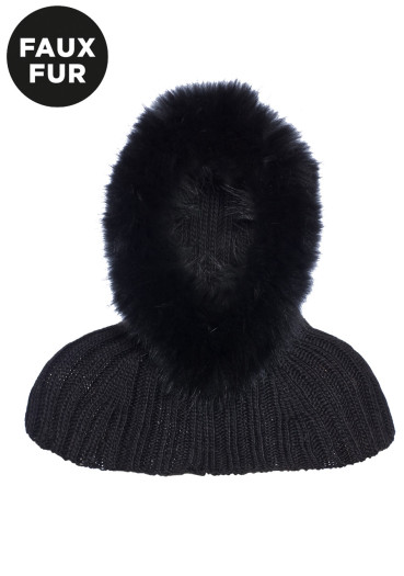 detail Dámský šál s kapucí Goldbergh Naomi Hooded Scarf Faux Border Black