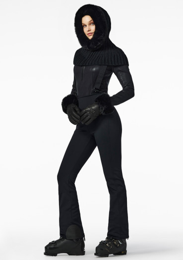 detail Dámský šál s kapucí Goldbergh Naomi Hooded Scarf Faux Border Black