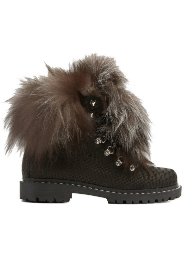 detail Dámské zimní boty Nis 2115403/4 Scarponcino Pelle Stamp. Black/Pelliccia Volpe