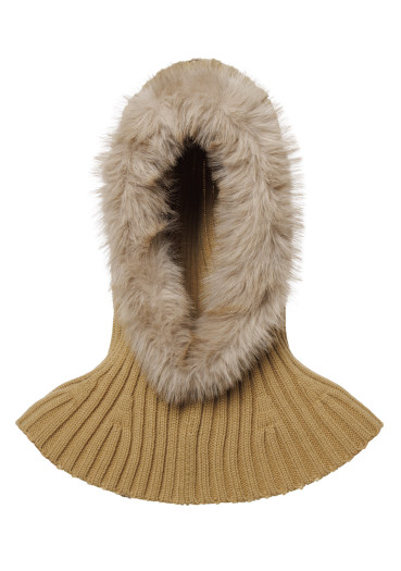 detail Kapuce s kožichem Goldbergh Naomi Hooded Scarf Faux Border Caramello