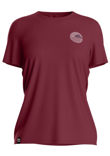 detail Dámské triko Ortovox 120 Cool Tec Choose Mtn T-shirt W Red Malbec