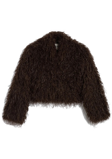 detail APPARIS Ginette Mongolian Jacket Deep Brown