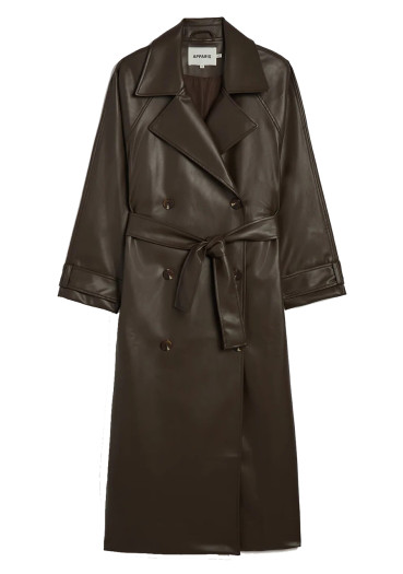 detail APPARIS Lana Sans Leather Trench Coat Deep Brown