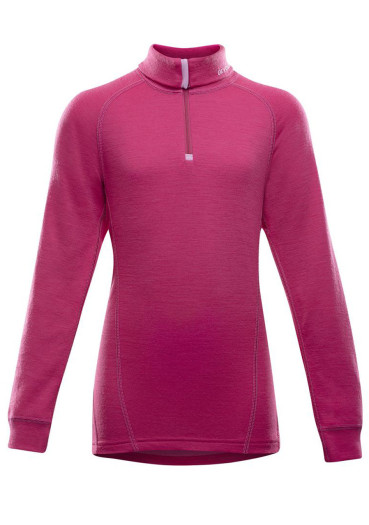 detail Dětské tričko DEVOLD DUO ACTIVE JUNIOR ZIP NECK CERISE