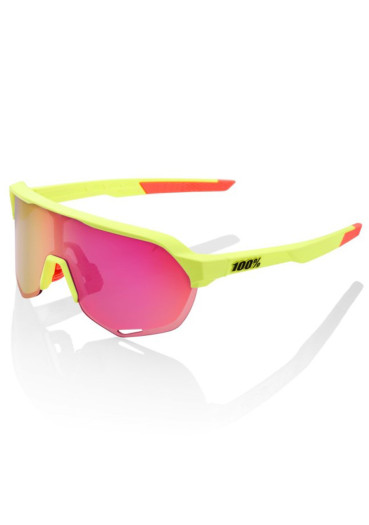 detail Sluneční brýle 100% S2 Matte Washed Out Neon Yellow -Purple Multilayer Mirror Lens