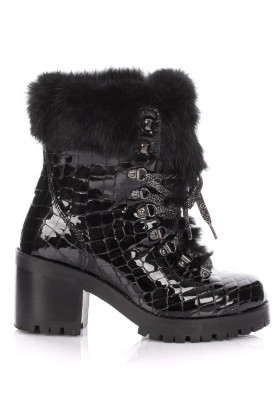 Dámské zimní boty Nis 2015471/7 Scarponcino Pelle Vern.Cocco Black/Lapin